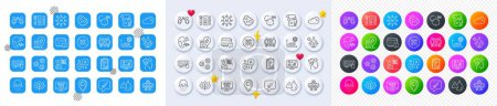 Illustration for Waterproof, Gears and Cloudy weather line icons. Square, Gradient, Pin 3d buttons. AI, QA and map pin icons. Pack of Partnership, Analytics graph, Organic tested icon. Vector - Royalty Free Image