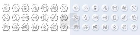 Hold heart, Ranking stars and Touchscreen gesture line icons. White pin 3d buttons, chat bubbles icons. Pack of Coins bag, Sun cream, Winner podium icon. Vector