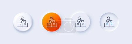 Online storage line icon. Neumorphic, Orange gradient, 3d pin buttons. Internet delivery sign. Mobile device service symbol. Line icons. Neumorphic buttons with outline signs. Vector