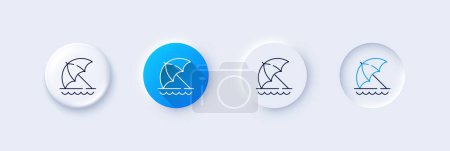 Beach umbrella line icon. Neumorphic, Blue gradient, 3d pin buttons. Sun parasol sign. Summer vacation symbol. Line icons. Neumorphic buttons with outline signs. Vector