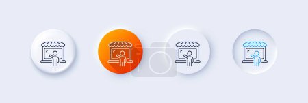 Illustration for Market seller line icon. Neumorphic, Orange gradient, 3d pin buttons. Wholesale store buyer sign. Retail marketplace symbol. Line icons. Neumorphic buttons with outline signs. Vector - Royalty Free Image