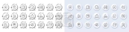 Illustration for Vaccine attention, Do not touch and Stress line icons. White pin 3d buttons, chat bubbles icons. Pack of Psychology, Pillow, Medical helicopter icon. Vector - Royalty Free Image