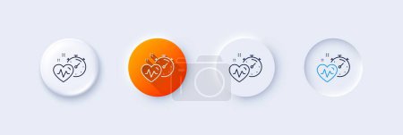 Illustration for Cardio training timer line icon. Neumorphic, Orange gradient, 3d pin buttons. Fat burning time sign. Gym fit heartbeat symbol. Line icons. Neumorphic buttons with outline signs. Vector - Royalty Free Image