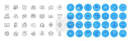 Illustration for Reminder, Safe time and Bid offer line icons pack. Wallet money, Quick tips, Like web icon. Lightning bolt, Star, Fraud pictogram. Document, Trade infochart, Waterproof. Parcel tracking. Vector - Royalty Free Image