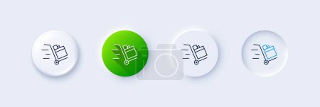 Illustration for Push cart line icon. Neumorphic, Green gradient, 3d pin buttons. Delivery service sign. Express shipping symbol. Line icons. Neumorphic buttons with outline signs. Vector - Royalty Free Image