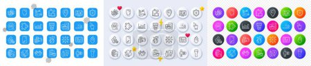Illustration for Juice, Bike app and Destination flag line icons. Square, Gradient, Pin 3d buttons. AI, QA and map pin icons. Pack of Report diagram, Gps, Smartphone broken icon. Vector - Royalty Free Image