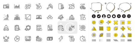 Illustration for Set of Hourglass timer, Backpack and Report line icons for web app. Design elements, Social media icons. Chemistry experiment, Deflation, Timer icons. Vector - Royalty Free Image