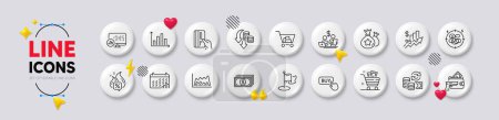 Illustration for Stress, Calendar graph and Internet shopping line icons. White buttons 3d icons. Pack of Hot offer, Loyalty points, Payment icon. Change money, Milestone, Armed robbery pictogram. Vector - Royalty Free Image