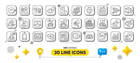 Illustration for Qr code, Fish school and Water analysis line icons pack. 3d design elements. Fishing place, Graph chart, Secret package web icon. Target, Face id, Analysis graph pictogram. Vector - Royalty Free Image