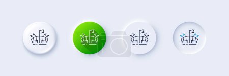 Illustration for Sports stadium line icon. Neumorphic, Green gradient, 3d pin buttons. Arena with flag sign. Sport complex symbol. Line icons. Neumorphic buttons with outline signs. Vector - Royalty Free Image