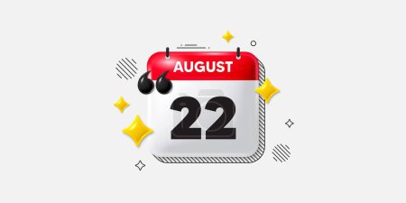 Illustration for Calendar date of August 3d icon. 22th day of the month icon. Event schedule date. Meeting appointment time. 22th day of August. Calendar month date banner. Day or Monthly page. Vector - Royalty Free Image