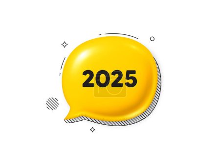 Illustration for 2025 year icon. Comic speech bubble 3d icon. Event schedule annual date. 2025 annum planner. 2025 chat offer. Speech bubble comic banner. Discount balloon. Vector - Royalty Free Image