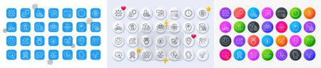 Clipboard, Download arrow and Fireworks line icons. Square, Gradient, Pin 3d buttons. AI, QA and map pin icons. Pack of Psychology, Honor, Corrupt icon. Vector