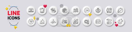 Ilustración de Iconos de línea de código Coronavirus, Batería y Qr. Botones blancos 3d iconos. Pack de Impermeable, Marketing, Editar icono de estadísticas. 24 horas, Educación en línea, pictograma de educación del sitio web. Vector - Imagen libre de derechos