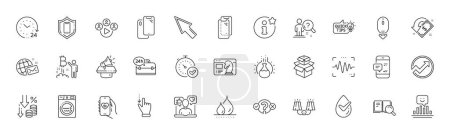 Illustration for Deflation, Megaphone and Smartphone notification line icons. Pack of Dermatologically tested, Chemistry experiment, Video conference icon. Mouse cursor, Smile, Touchscreen gesture pictogram. Vector - Royalty Free Image