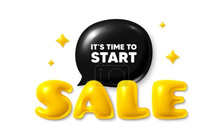 Illustration for Sale text 3d banner with chat bubble. It is time to start tag. Special offer sign. Advertising discounts symbol. Time to start chat message. 3d speech bubble offer banner. Sale text balloon. Vector - Royalty Free Image