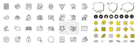 Set aus Messenger, Sprechblase und Zeilensymbolen Ausführen für Web-App. Gestaltungselemente, Social-Media-Symbole. Umzug nach Hause, Kreditkarte, Shopping-Symbole. Auktion, Kreditzinsen, Quick-Tips-Schilder. Vektor