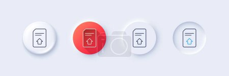 Illustration for Upload Document line icon. Neumorphic, Red gradient, 3d pin buttons. Information File sign. Paper page concept symbol. Line icons. Neumorphic buttons with outline signs. Vector - Royalty Free Image