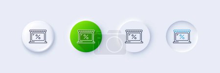 Market discounts line icon. Neumorphic, Green gradient, 3d pin buttons. Sale offer sign. Promotion price symbol. Line icons. Neumorphic buttons with outline signs. Vector