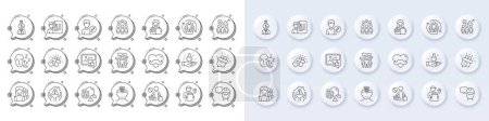 Illustration for Job interview, Foreman and Chemistry lab line icons. White pin 3d buttons, chat bubbles icons. Pack of Father day, Group people, Edit person icon. Vector - Royalty Free Image