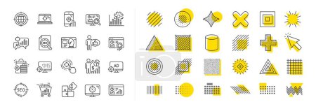 Illustration for Set of Increase sales, Business Ad strategy and Website optimization icons. Design shape elements. Seo line icons. Puzzle, Web seo timer and Analytics increase graph. Vector - Royalty Free Image