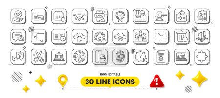 Illustration for Wallet, Cyber attack and Report line icons pack. 3d design elements. Web report, New message, Calendar web icon. Approved checkbox, Teamwork chart, Recovery trash pictogram. Cloud computing. Vector - Royalty Free Image