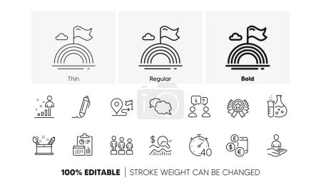 Illustration for Timer, Equality and Messenger line icons. Pack of Currency rate, Creativity concept, Report icon. Stats, Signature, Chemistry flask pictogram. Check investment, Interview, Lgbt. Line icons. Vector - Royalty Free Image