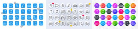 Illustration for Coffee machine, Espresso and Mattress line icons. Square, Gradient, Pin 3d buttons. AI, QA and map pin icons. Pack of Door, Entrance, Open door icon. Vector - Royalty Free Image