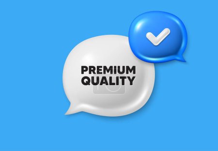 Illustration for Premium quality tag. Text box speech bubble 3d icons. High product sign. Top offer symbol. Premium quality chat offer. Speech bubble banner. Text box balloon. Vector - Royalty Free Image