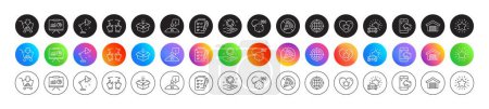 Presentation, Employee hand and Car review line icons. Round icon gradient buttons. Pack of Prohibit food, Augmented reality, Get box icon. Parking garage, Move gesture, Shopping pictogram. Vector