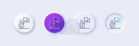 Illustration for Leadership line icon. Neumorphic, Purple gradient, 3d pin buttons. Person with flag sign. Business skill symbol. Line icons. Neumorphic buttons with outline signs. Vector - Royalty Free Image