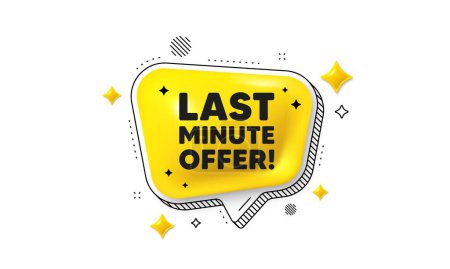 Photo for Last minute offer tag. Chat speech bubble 3d icon. Special price deal sign. Advertising discounts symbol. Last minute offer chat message. Speech bubble banner with stripes. Yellow text balloon. Vector - Royalty Free Image