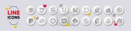 Illustration for Contactless payment, Recycling and Parking place line icons. White buttons 3d icons. Pack of Petrol station, Wallet, Reminder icon. Employee results, Voting hands, Order pictogram. Vector - Royalty Free Image