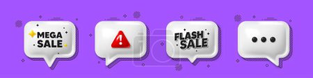 Illustration for Offer speech bubble 3d icons. Mega Sale tag. Special offer price sign. Advertising Discounts symbol. Mega sale chat offer. Flash sale, danger alert. Text box balloon. Vector - Royalty Free Image