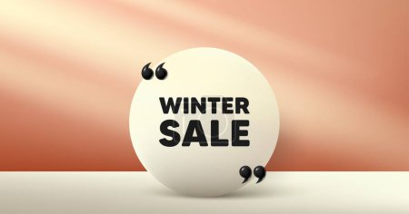 Illustration for Winter Sale tag. Circle frame, product stage background. Special offer price sign. Advertising Discounts symbol. Winter sale round frame message. Minimal design offer scene. 3d comma quotation. Vector - Royalty Free Image