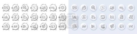 Illustration for Horizontal chart, Buy button and Accounting line icons. White pin 3d buttons, chat bubbles icons. Pack of Launder money, Change money, Wallet icon. Vector - Royalty Free Image