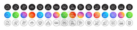 Illustration for Parking security, Bike timer and Elevator line icons. Round icon gradient buttons. Pack of Bicycle, Metro map, Airplane mode icon. Car charging, Supply chain, Truck delivery pictogram. Vector - Royalty Free Image