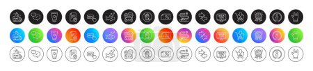 Illustration for Sunscreen, Car service and Fish line icons. Round icon gradient buttons. Pack of Fingerprint, Buy button, Info icon. Synchronize, Reward, Discount banner pictogram. Vector - Royalty Free Image