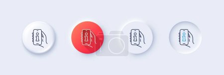 Ilustración de Info icono de línea de aplicación. Neumorfa, gradiente rojo, botones de pin 3d. Mantenga la señal del teléfono. Teléfono celular con símbolo de notificación de pantalla. Iconos de línea. Botones neumórficos con signos de contorno. Vector - Imagen libre de derechos
