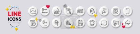 Ssd, Inventory and Map line icons. White buttons 3d icons. Pack of Smile face, Search, Food delivery icon. Electric app, Restaurant app, Computer fingerprint pictogram. Vector