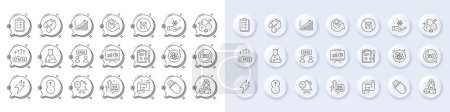 Illustration for Architectural plan, Freezing and Chemistry lab line icons. White pin 3d buttons, chat bubbles icons. Pack of Nurse, Stress grows, Time management icon. Vector - Royalty Free Image