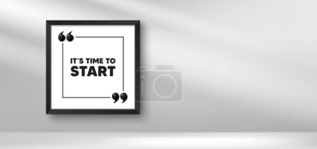Illustration for Photo frame banner. It is time to start tag. Special offer sign. Advertising discounts symbol. Time to start picture frame message. 3d comma quotation. Vector - Royalty Free Image