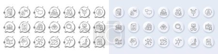 Illustration for Speech bubble, Online access and Court building line icons. White pin 3d buttons, chat bubbles icons. Pack of Messages, Typewriter, Employee icon. Vector - Royalty Free Image