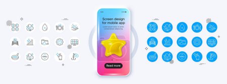 Illustration for Eu close borders, Consumption growth and Recovery devices line icons. Phone mockup with 3d star icon. Pack of Video conference, Fishing lure, Scroll down icon. Vector - Royalty Free Image