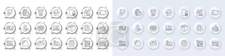 Illustration for Feedback, Friends chat and Travel delay line icons. White pin 3d buttons, chat bubbles icons. Pack of Sun protection, Computer, Strawberry icon. Ice tea, Global engineering, Puzzle pictogram. Vector - Royalty Free Image