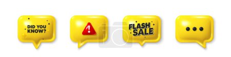 Illustration for Offer speech bubble 3d icons. Did you know tag. Special offer question sign. Interesting facts symbol. Did you know chat offer. Flash sale, danger alert. Text box balloon. Vector - Royalty Free Image