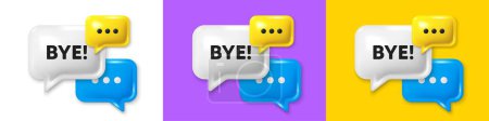 Illustration for Chat speech bubble 3d icons. Bye tag. Leaving or Farewell message. Formal goodbye icon. Goodbye chat text box. Speech bubble banner. Offer box balloon. Vector - Royalty Free Image