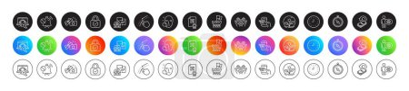 Illustration for Swipe up, Education and Cashback line icons. Round icon gradient buttons. Pack of Incubator, Cogwheel, Travel compass icon. Mute sound, Shield, Face search pictogram. Vector - Royalty Free Image