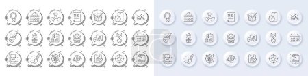 Stress, Floor plan and Investment line icons. White pin 3d buttons, chat bubbles icons. Pack of Star target, Graph chart, Build icon. Paint brush, Package size, Chemical hazard pictogram. Vector