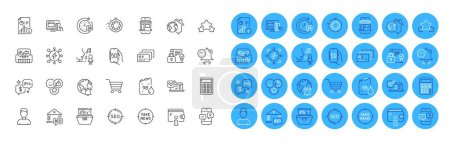 Illustration for Internet notification, Dishwasher and Marketplace line icons pack. Work home, Fake news, Like web icon. Calculator, Market sale, Online survey pictogram. Headshot, Security contract, Power. Vector - Royalty Free Image